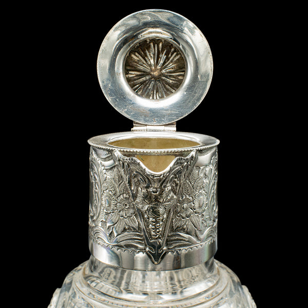 Antique Dessert Wine Jug, English, Glass, Silver Plate, Serving Ewer, Victorian