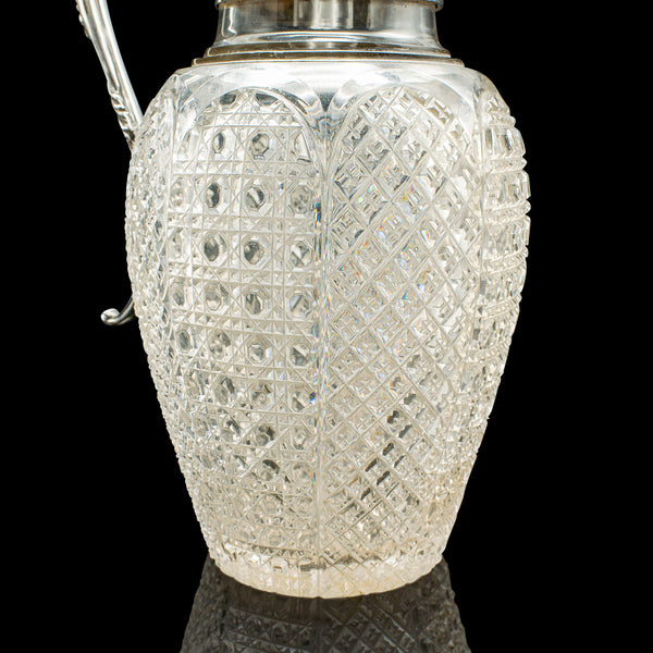 Antique Dessert Wine Jug, English, Glass, Silver Plate, Serving Ewer, Victorian
