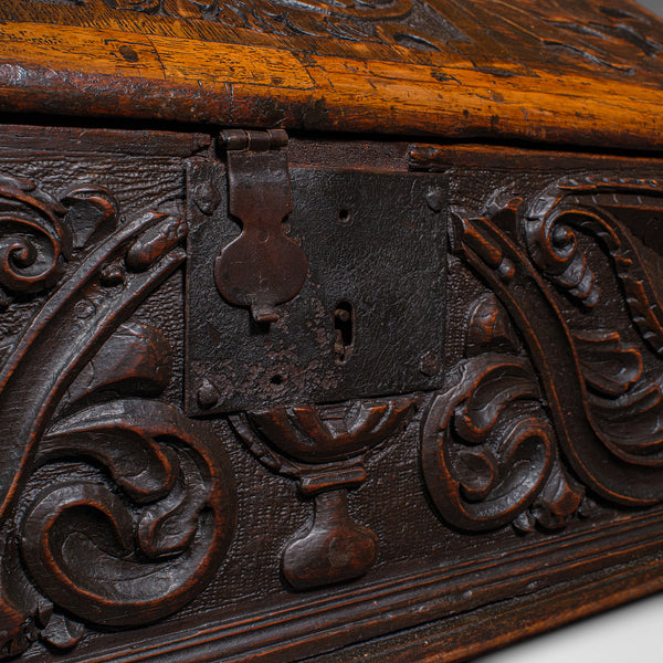 Antique Verger's Bible Box, English, Oak, Carved, Ecclesiastical, William III