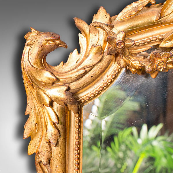 Tall Antique Overmantle Mirror, German Giltwood, Bevelled Plate, Wall, Victorian