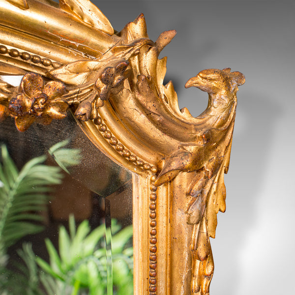 Tall Antique Overmantle Mirror, German Giltwood, Bevelled Plate, Wall, Victorian