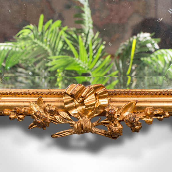 Tall Antique Overmantle Mirror, German Giltwood, Bevelled Plate, Wall, Victorian