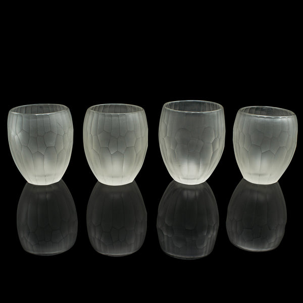 Set of 4 Contemporary Wimbledon Spirit Tumblers, Frosted Cordial Glasses, Signed