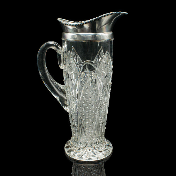 Antique Cut Glass Cordial Ewer, English, Silver Plate, Serving Jug, Edwardian