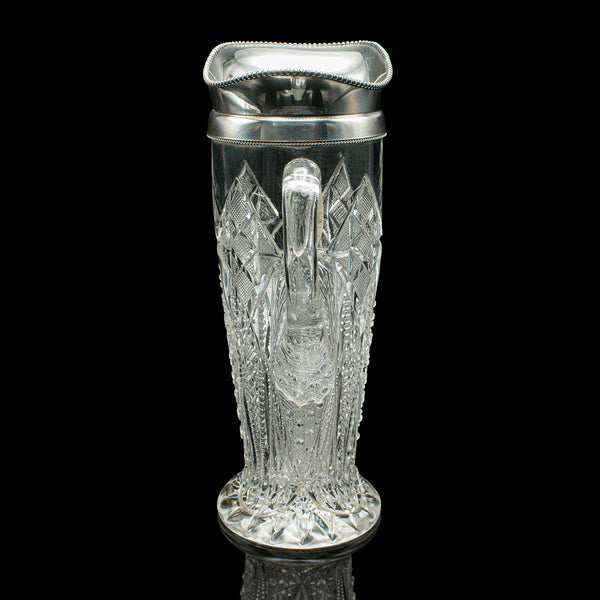 Antique Cut Glass Cordial Ewer, English, Silver Plate, Serving Jug, Edwardian