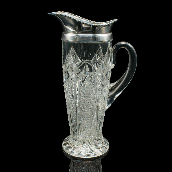 Antique Cut Glass Cordial Ewer, English, Silver Plate, Serving Jug, Edwardian