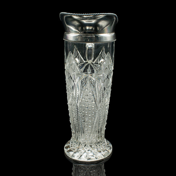 Antique Cut Glass Cordial Ewer, English, Silver Plate, Serving Jug, Edwardian