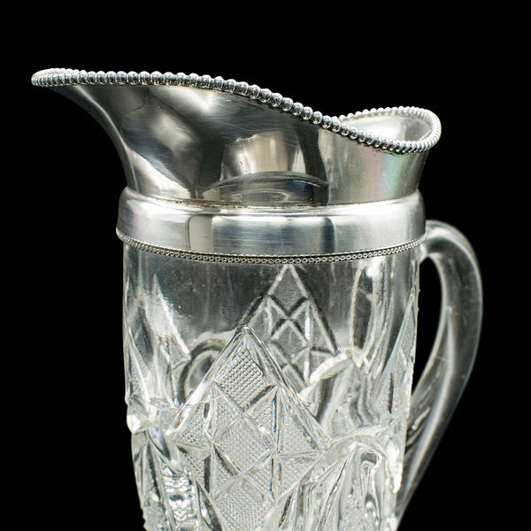 Antique Cut Glass Cordial Ewer, English, Silver Plate, Serving Jug, Edwardian