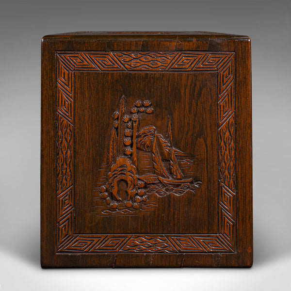 Vintage Cased Mahjong Set, Chinese, Carved Teak, Gaming Set, Mid Century, C.1950