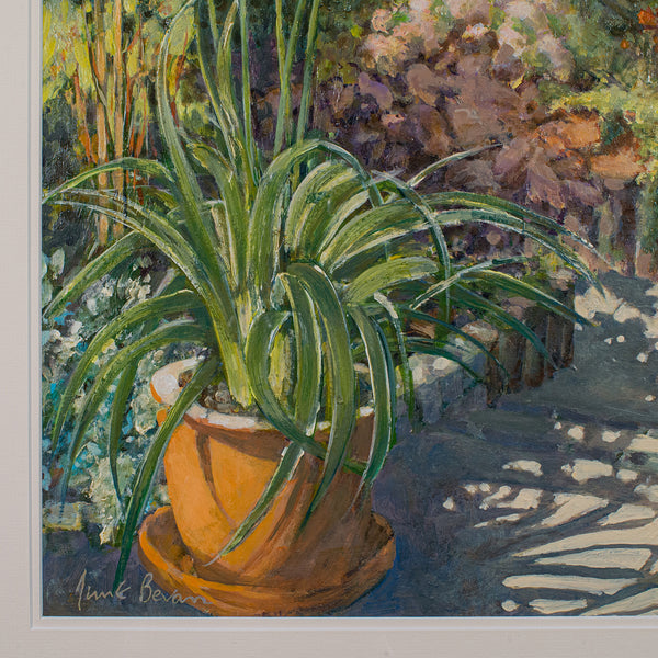 Vintage Garden Painting, English Oil On Board, Glass, Flower Art, Signed, C.1980
