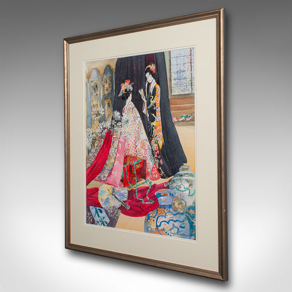 Vintage Fashion Watercolour, English, Framed Painting, Art, Signed, Circa 1990