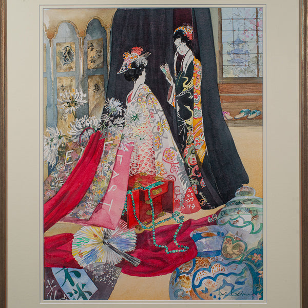Vintage Fashion Watercolour, English, Framed Painting, Art, Signed, Circa 1990