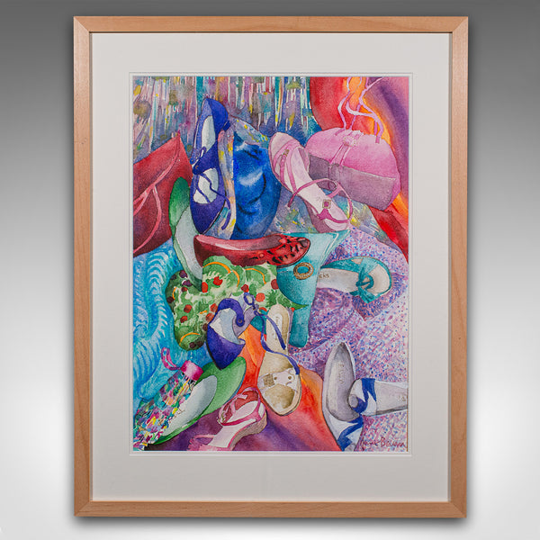 Vintage Fashion Watercolour, English, Framed Painting, Signed Art, Circa 1990