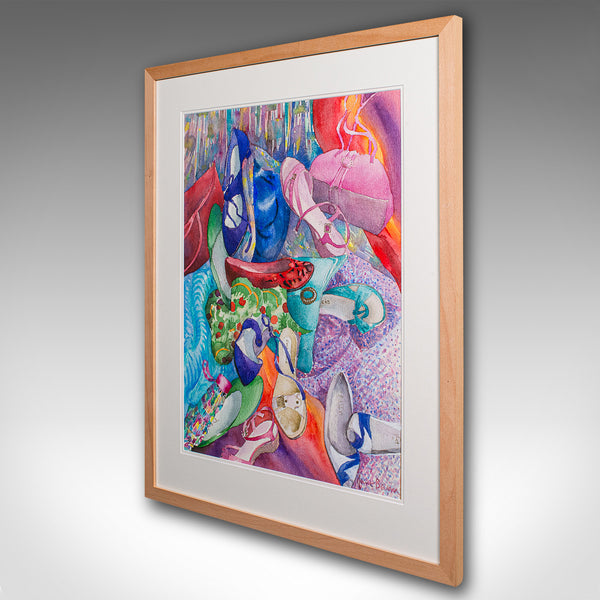 Vintage Fashion Watercolour, English, Framed Painting, Signed Art, Circa 1990