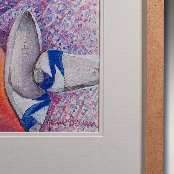 Vintage Fashion Watercolour, English, Framed Painting, Signed Art, Circa 1990