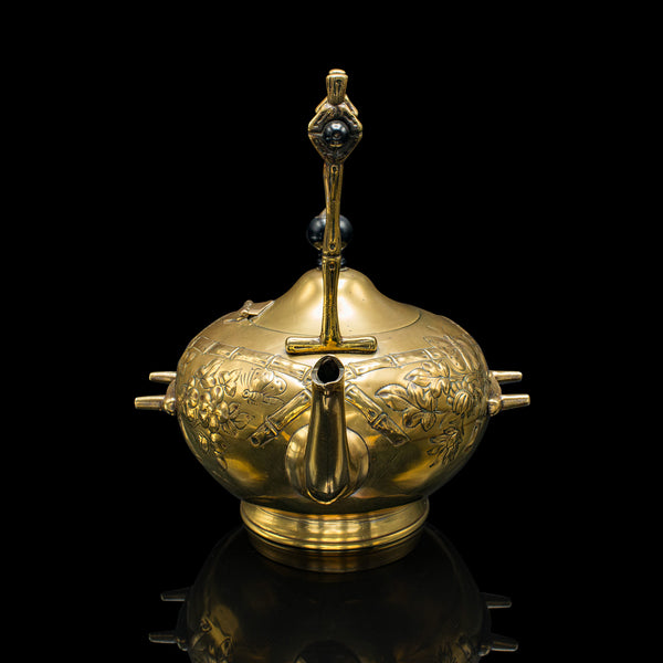 Antique Spirit Kettle, English, Brass, Teapot, Burner, Arts & Crafts, Victorian