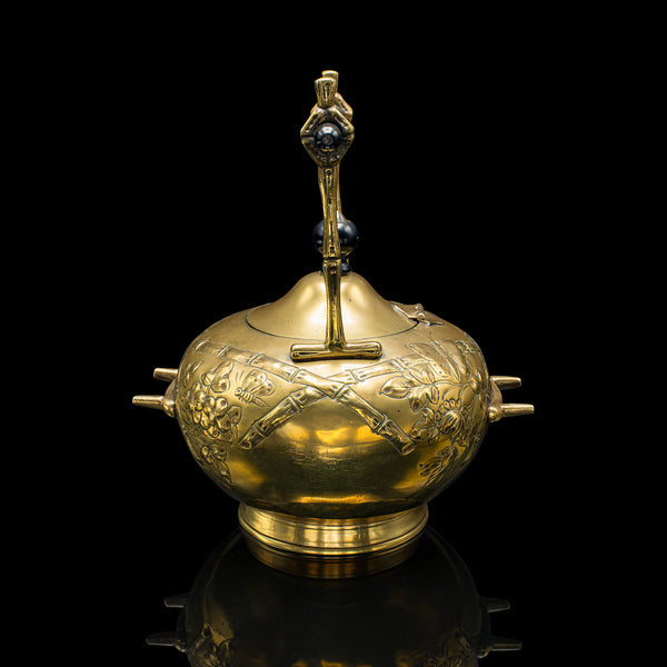 Antique Spirit Kettle, English, Brass, Teapot, Burner, Arts & Crafts, Victorian