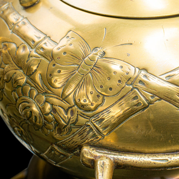 Antique Spirit Kettle, English, Brass, Teapot, Burner, Arts & Crafts, Victorian