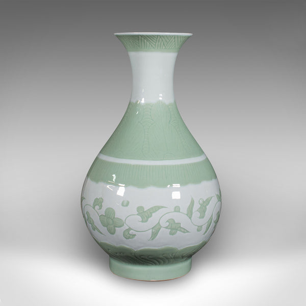 Large Antique Baluster Flower Vase, Chinese, Celadon Ceramic, Bouquet, Victorian