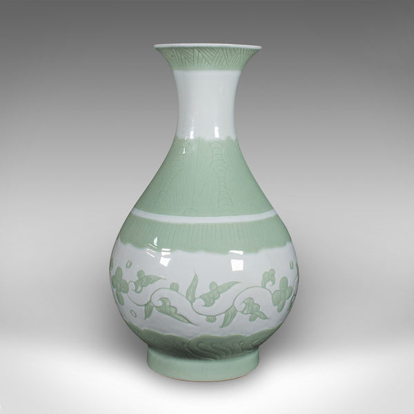 Large Antique Baluster Flower Vase, Chinese, Celadon Ceramic, Bouquet, Victorian