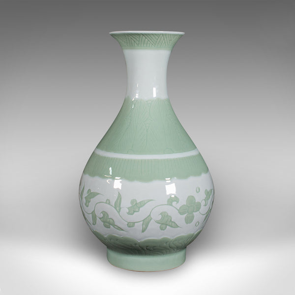 Large Antique Baluster Flower Vase, Chinese, Celadon Ceramic, Bouquet, Victorian