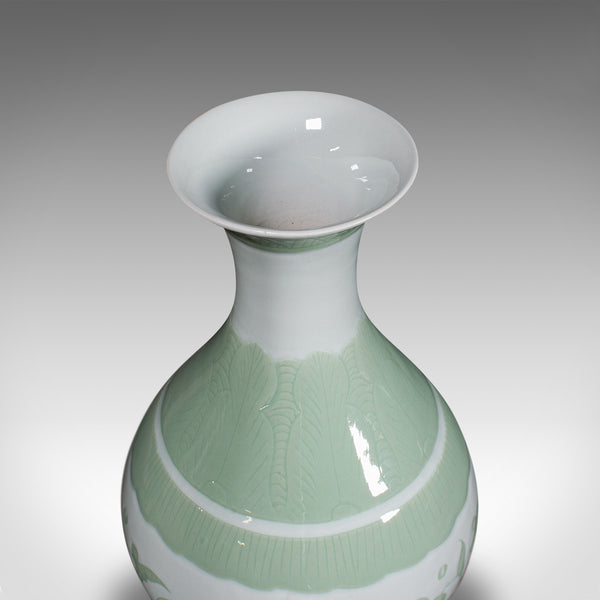 Large Antique Baluster Flower Vase, Chinese, Celadon Ceramic, Bouquet, Victorian