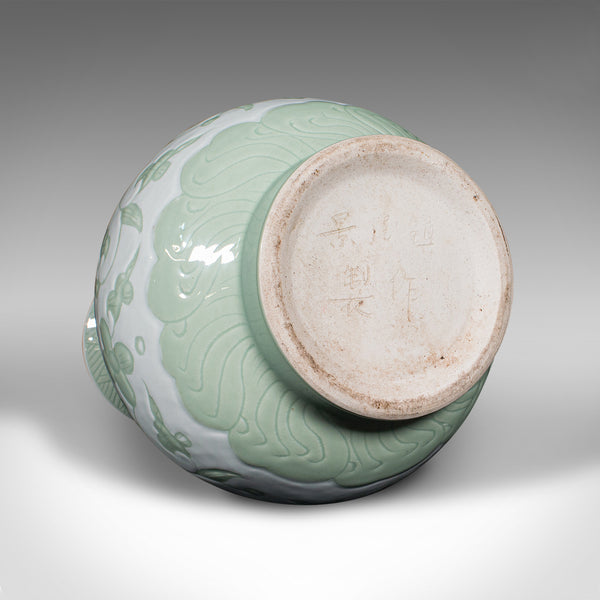 Large Antique Baluster Flower Vase, Chinese, Celadon Ceramic, Bouquet, Victorian