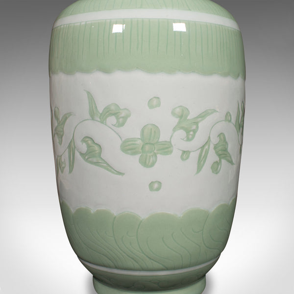 Large Antique Flower Bouquet Vase, Chinese, Celadon Ceramic Urn, Victorian, 1900