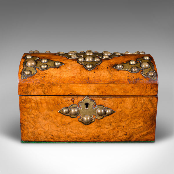 Antique Dome Top Tea Caddy, English, Burr Walnut, Box, Gothic Taste, Victorian