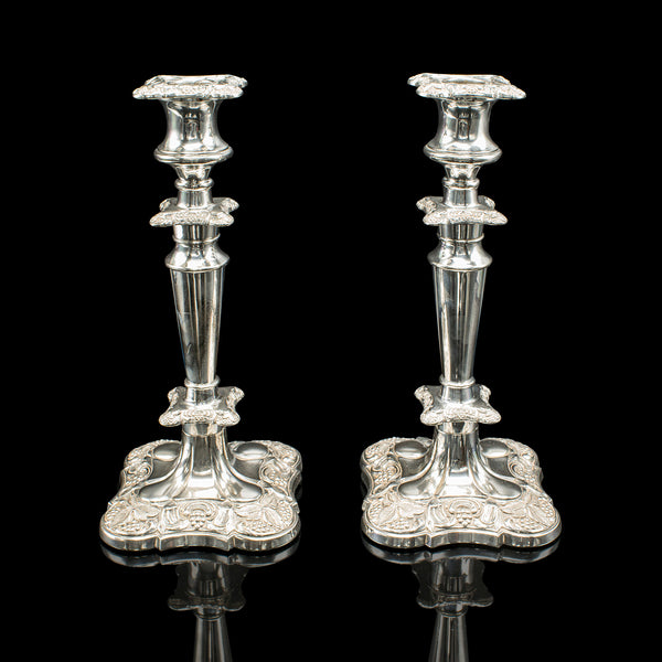 Pair Of Antique Decorative Candlesticks, English, Silver Plate, Candle Sconce