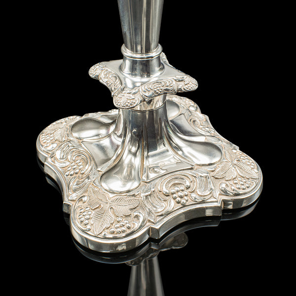 Pair Of Antique Decorative Candlesticks, English, Silver Plate, Candle Sconce