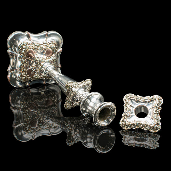 Tall Pair, Antique Candlesticks, English, Silver Plated Candle Sconce, Edwardian