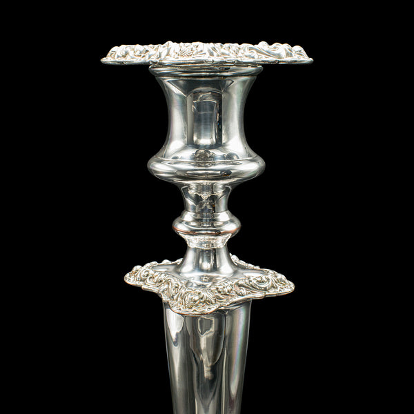 Tall Pair, Antique Candlesticks, English, Silver Plated Candle Sconce, Edwardian