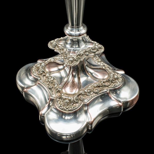 Tall Pair, Antique Candlesticks, English, Silver Plated Candle Sconce, Edwardian