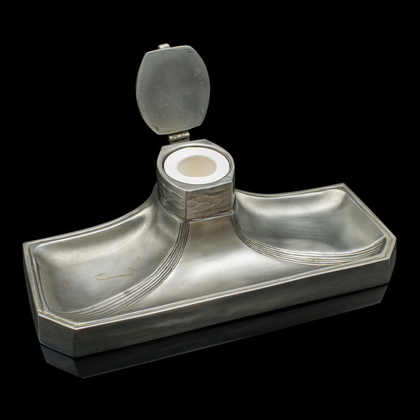 Vintage Parisian Ink Tray, French, Pewter Brass, Desktop Inkwell, Art Deco, 1930