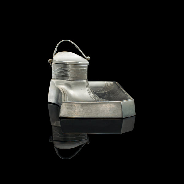 Vintage Parisian Ink Tray, French, Pewter Brass, Desktop Inkwell, Art Deco, 1930