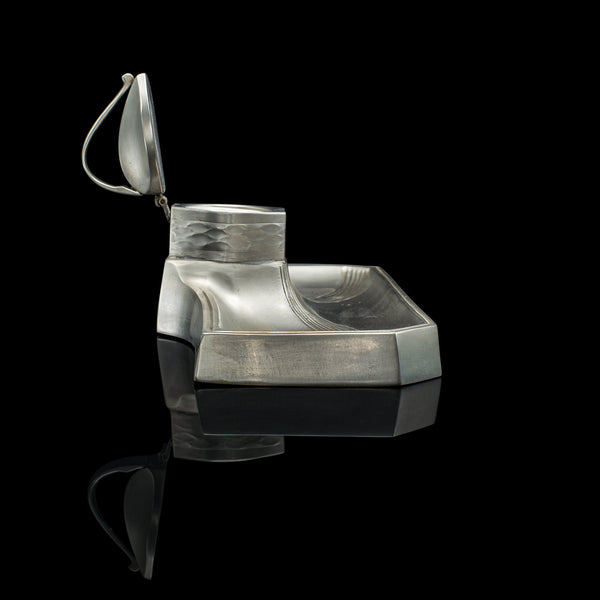 Vintage Parisian Ink Tray, French, Pewter Brass, Desktop Inkwell, Art Deco, 1930