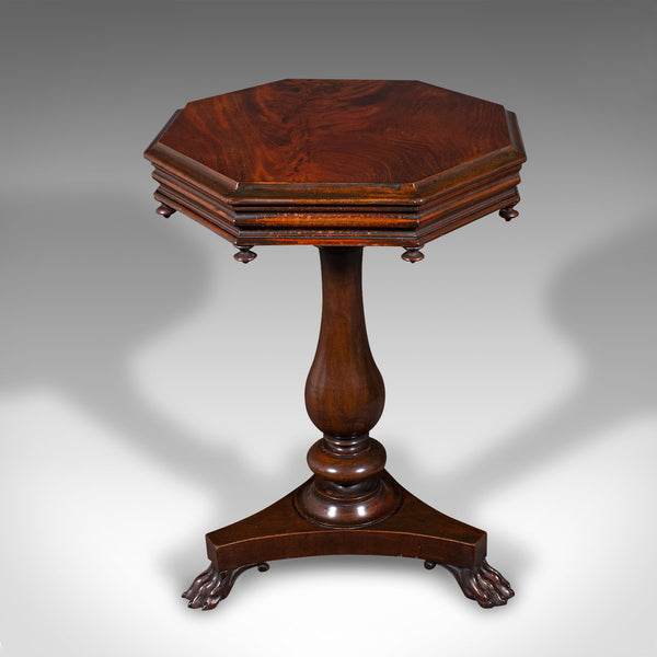 Antique Octagonal Wine Table, English, Flame, Lamp, Side, William IV, Circa 1835