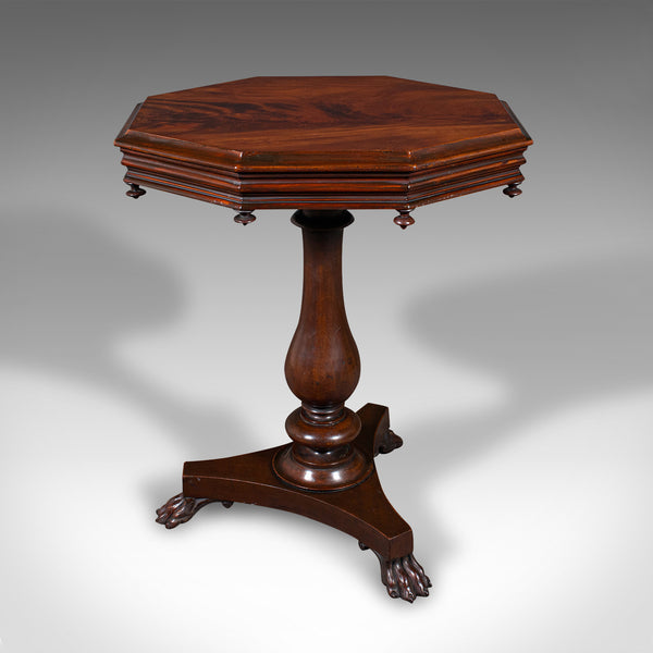 Antique Octagonal Wine Table, English, Flame, Lamp, Side, William IV, Circa 1835