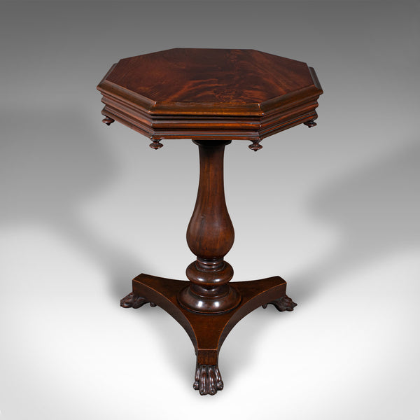 Antique Octagonal Wine Table, English, Flame, Lamp, Side, William IV, Circa 1835
