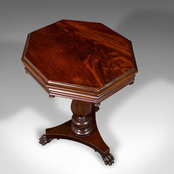 Antique Octagonal Wine Table, English, Flame, Lamp, Side, William IV, Circa 1835