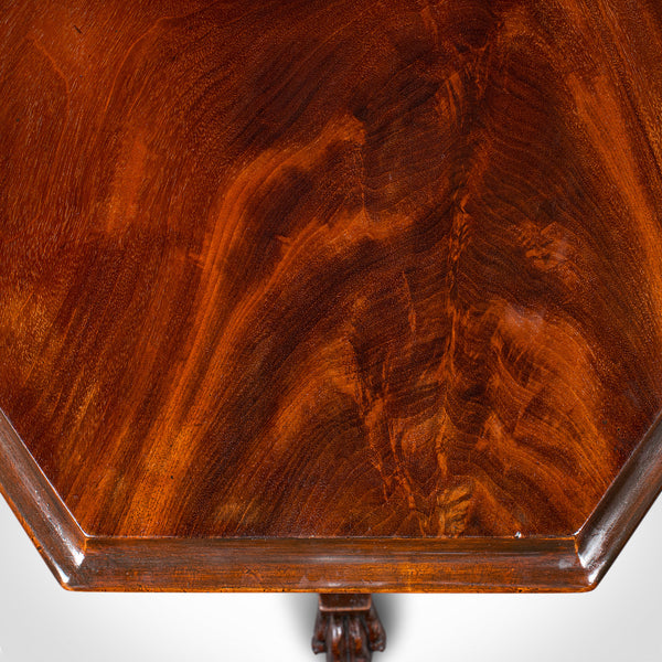 Antique Octagonal Wine Table, English, Flame, Lamp, Side, William IV, Circa 1835