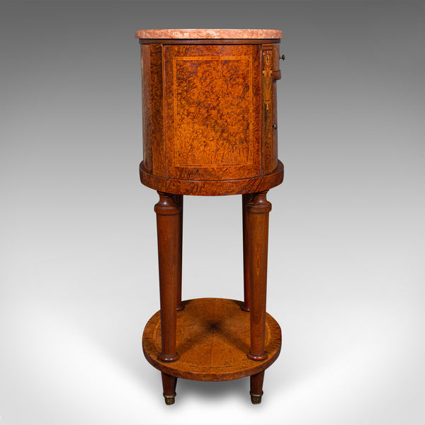 Antique Oval Bedside Cabinet, French, Amboyna, Marble, Bathroom, Victorian, 1870