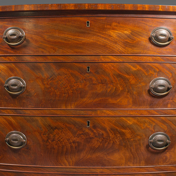 Large Antique Bow Front Chest of Drawers, American, Bedroom, Victorian, C.1860