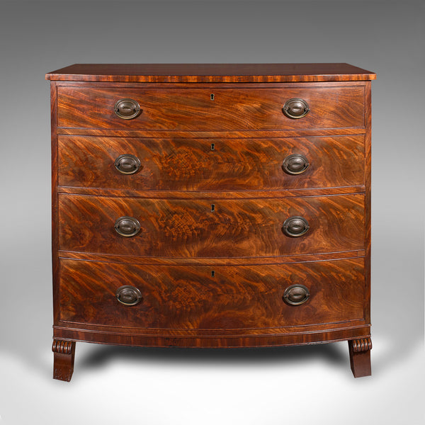Large Antique Bow Front Chest of Drawers, American, Bedroom, Victorian, C.1860