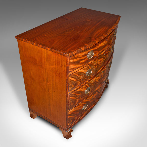 Large Antique Bow Front Chest of Drawers, American, Bedroom, Victorian, C.1860