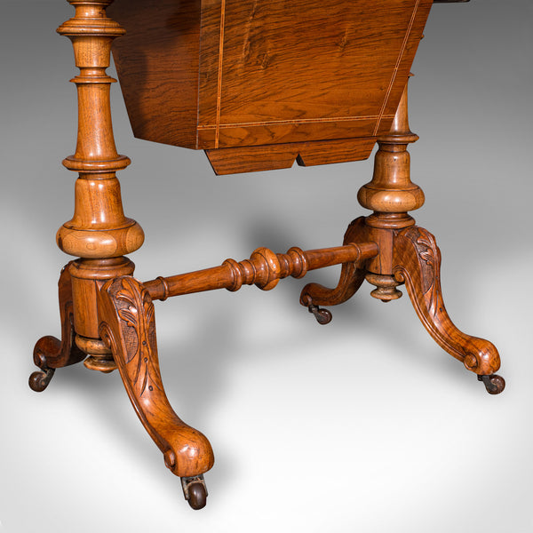 Antique Sewing Table, English, Burr Walnut, Ladies Work Box, Victorian, C.1840