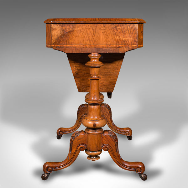 Antique Sewing Table, English, Burr Walnut, Ladies Work Box, Victorian, C.1840