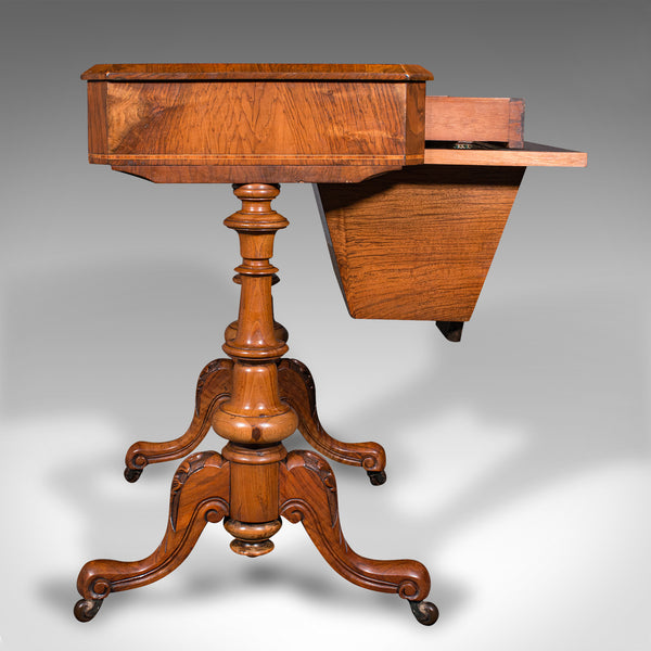 Antique Sewing Table, English, Burr Walnut, Ladies Work Box, Victorian, C.1840