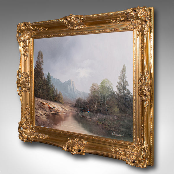 Vintage Landscape Painting, Austrian, Framed Oil On Canvas, Art, Alpine Scene